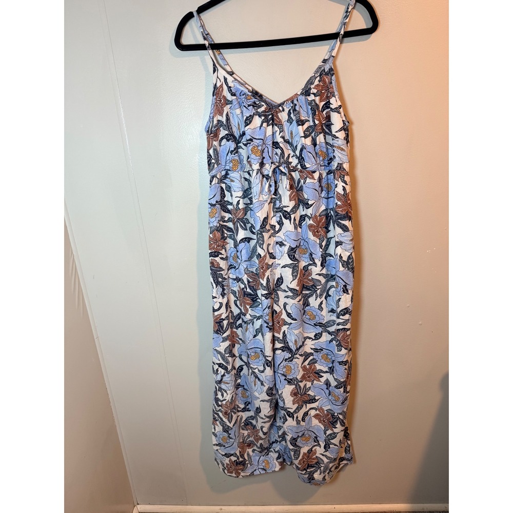 Old Navy Maternity Blue Floral Linen Blend Wide Leg Jumpsuit Tie Strap Medium - Picture 2 of 10